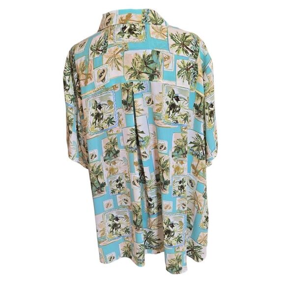 Rose and Olive Womens Tropical Print Short Sleeve Button Front Blouse Size 2X - Picture 4 of 12
